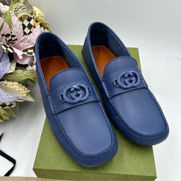 Men’s Gucci, interlocking GG, leather driver loafers size 12 made in Italy. - Picture 1 of 10